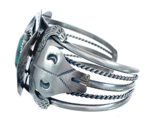 Authentic Sterling Silver Navajo Cow Skull Turquoise Cuff Bracelet AX123865